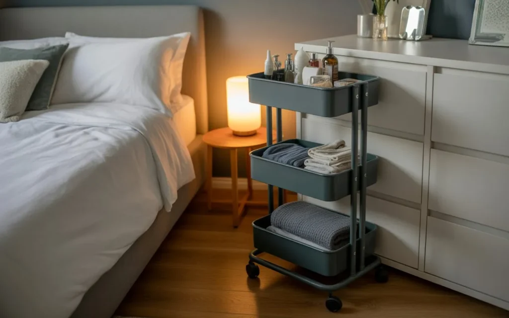 rolling cart storage small bedroom idea 2026