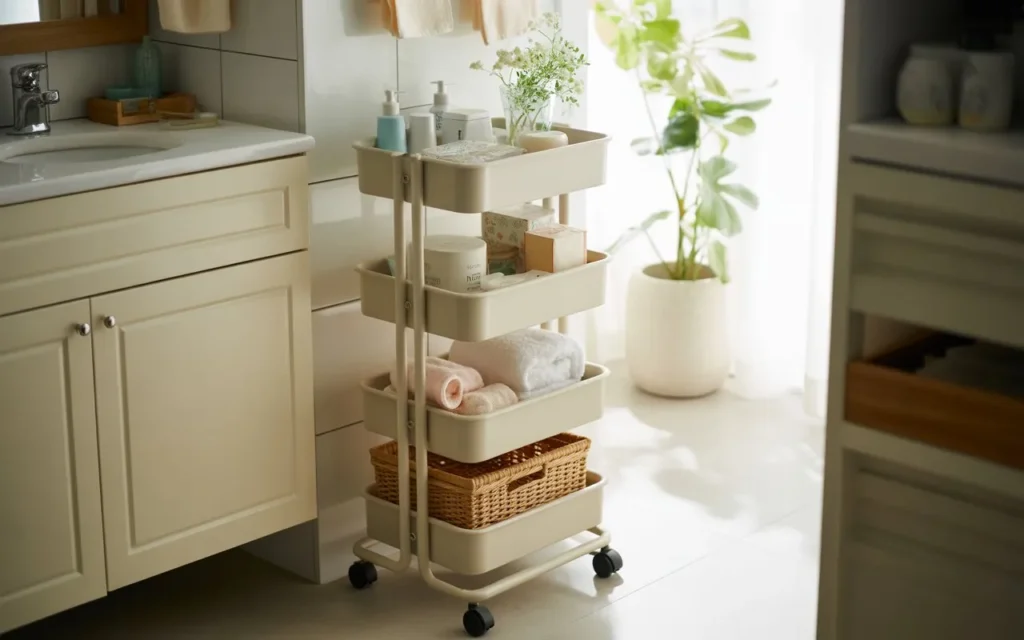rolling storage cart bathroom storage idea small space