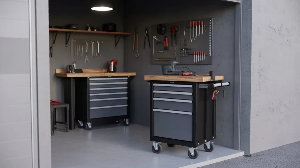 rolling tool station garage interior idea 2026