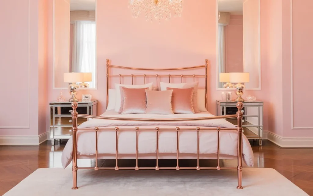 rose gold glam pink bedroom idea stylish