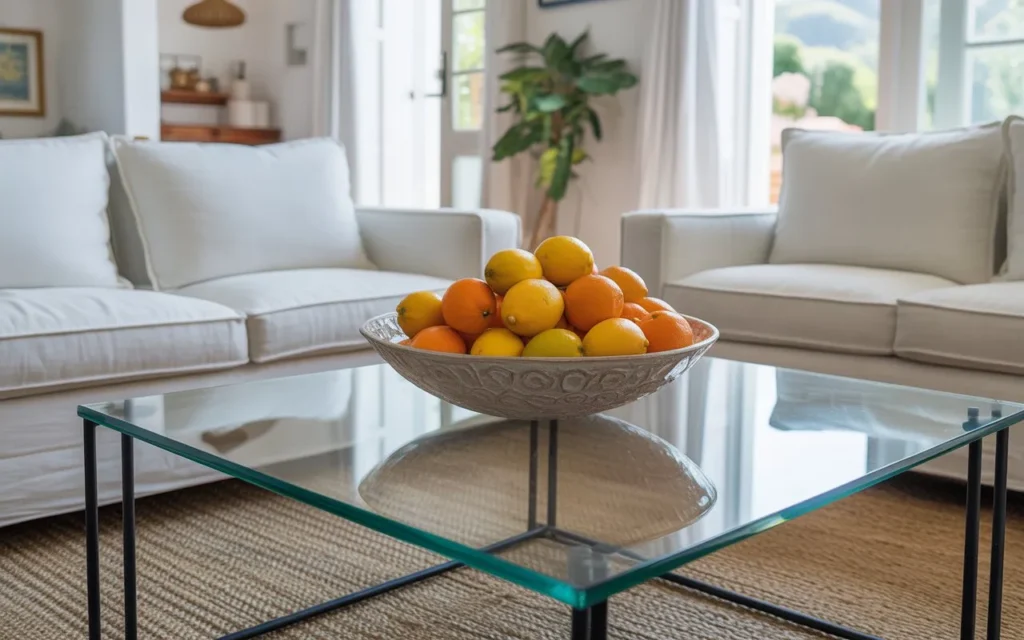 seasonal fruit bowl glass coffee table decor idea
