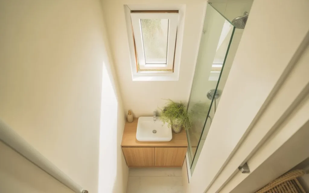 skylight window small bathroom idea bright space