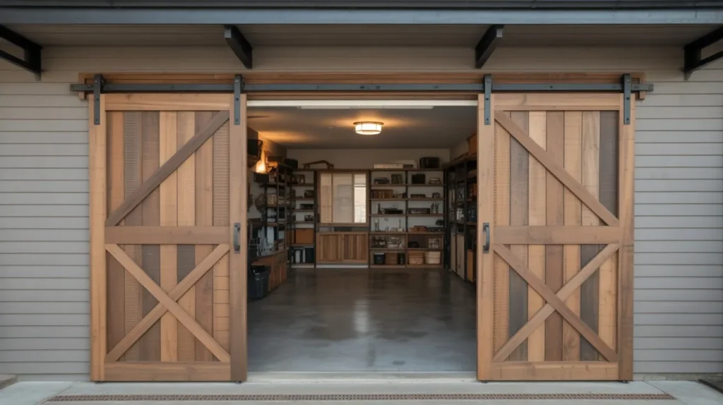 sliding barn doors garage interior idea modern 2026