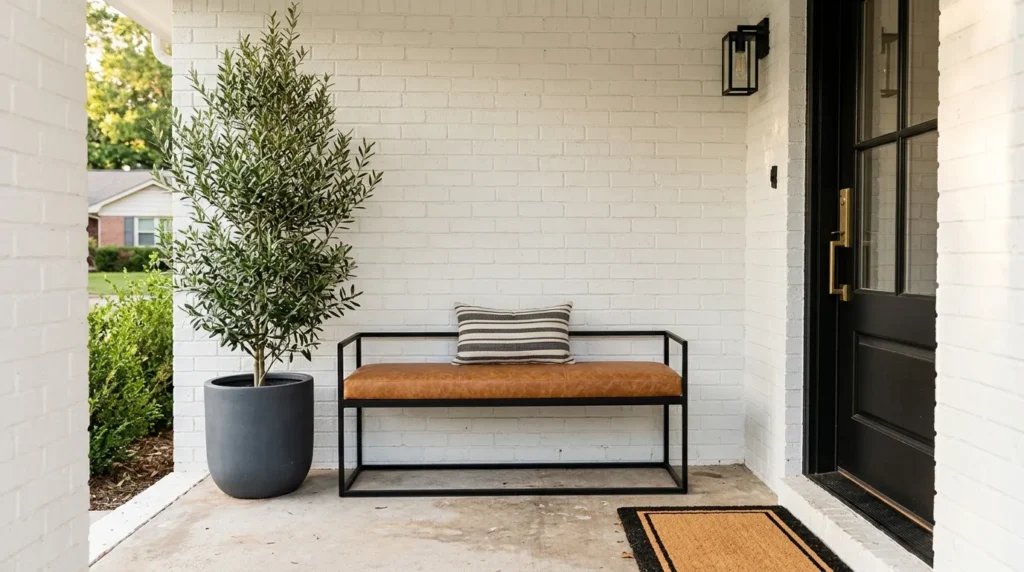 slim entry bench front porch seating idea modern