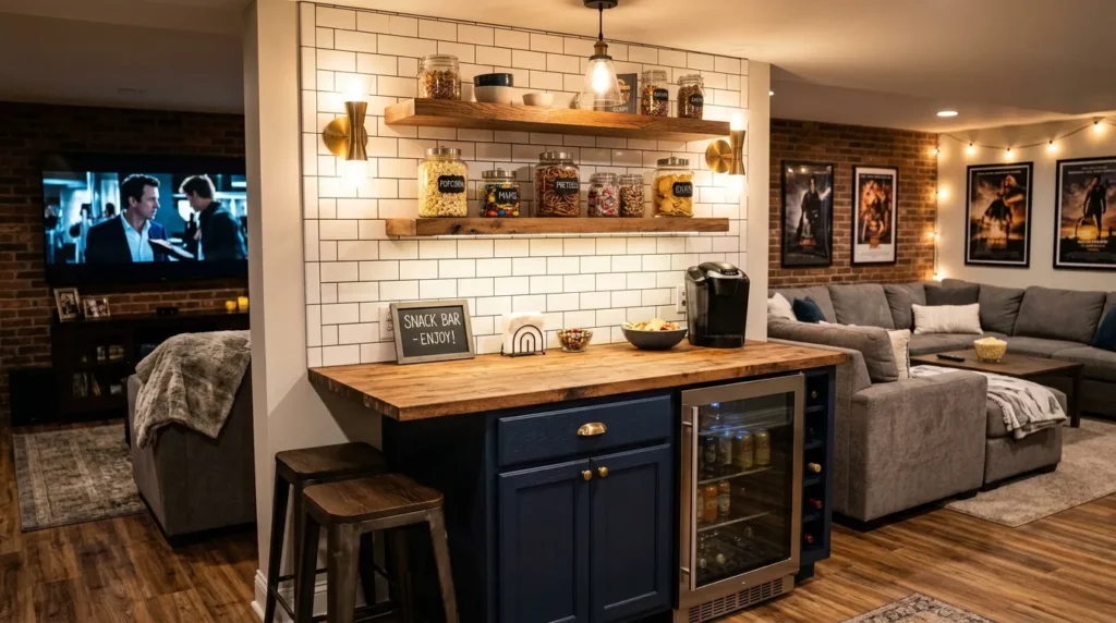 snack bar setup basement family room idea modern