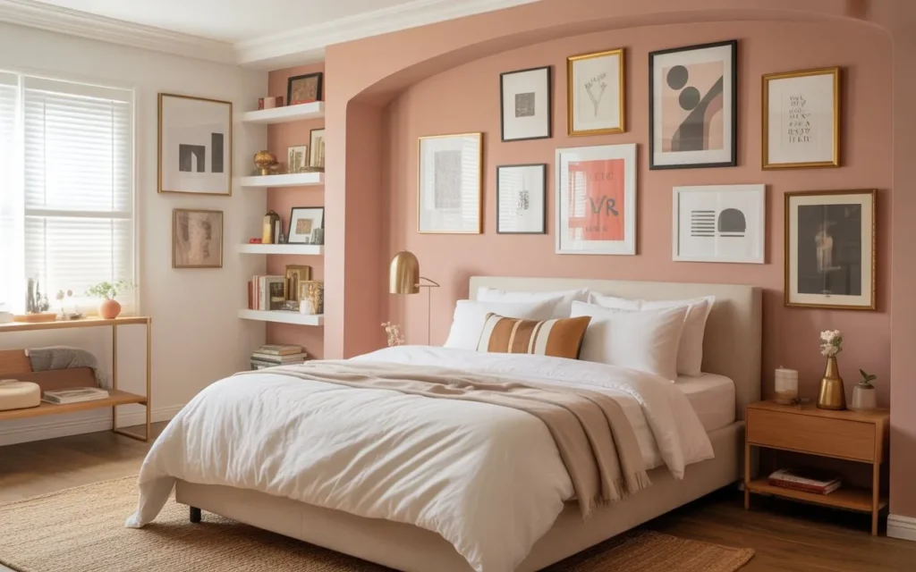 soft pink gallery wall pink bedroom idea decor