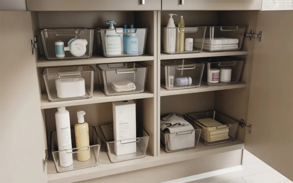 stackable storage bins bathroom storage idea organized