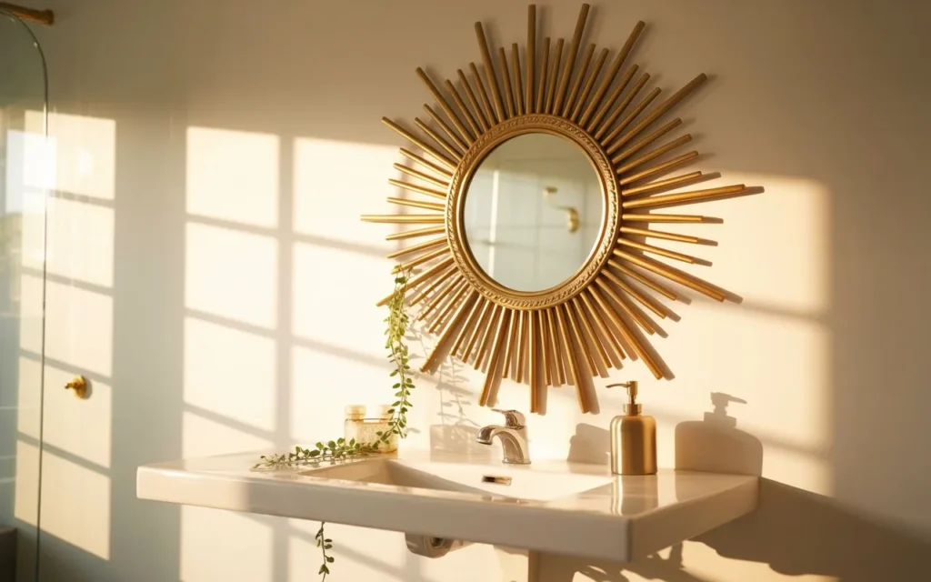 sunburst decorative frame round mirror bathroom idea