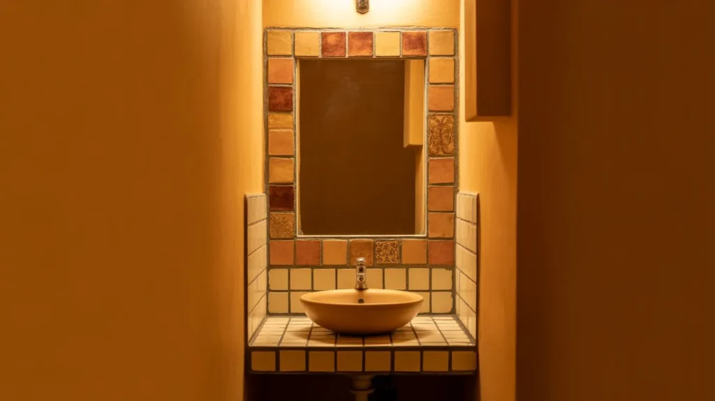 tiled mirror surround small bathroom wall idea