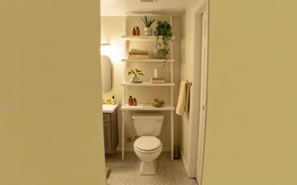 vertical shelving small bathroom idea 2026