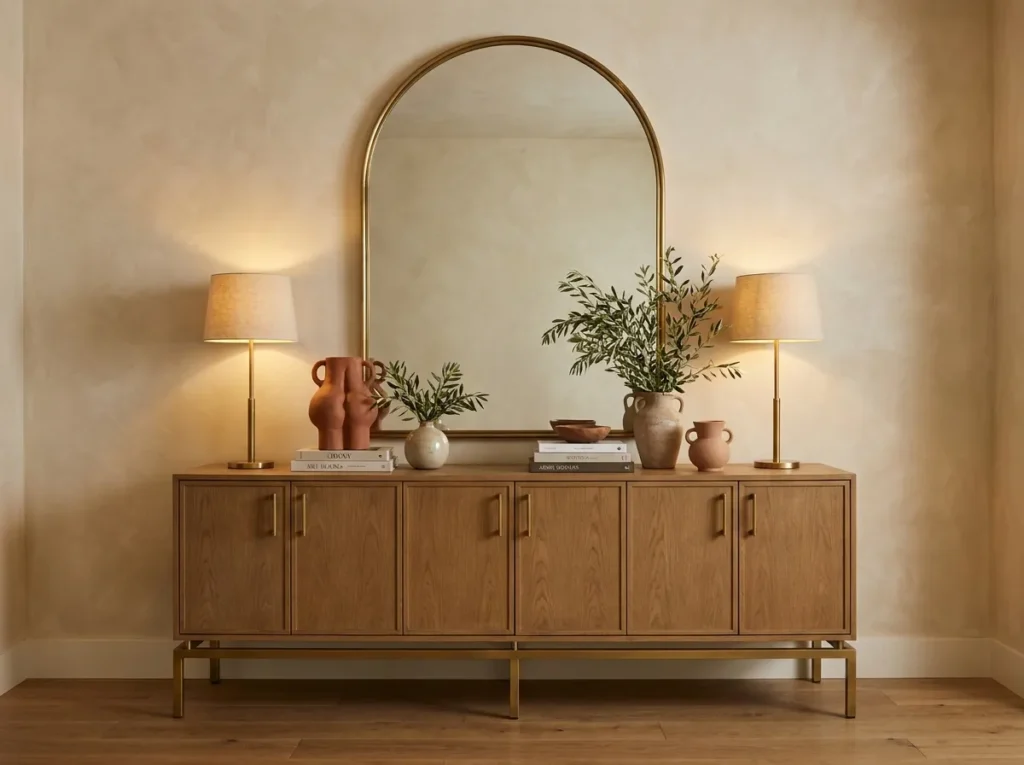 arched mirror pairing small console table idea 2026
