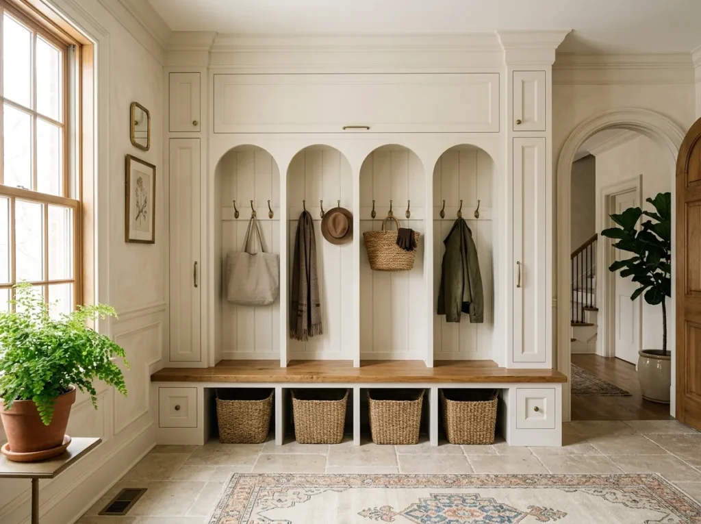 arched openings mudroom locker idea 2026