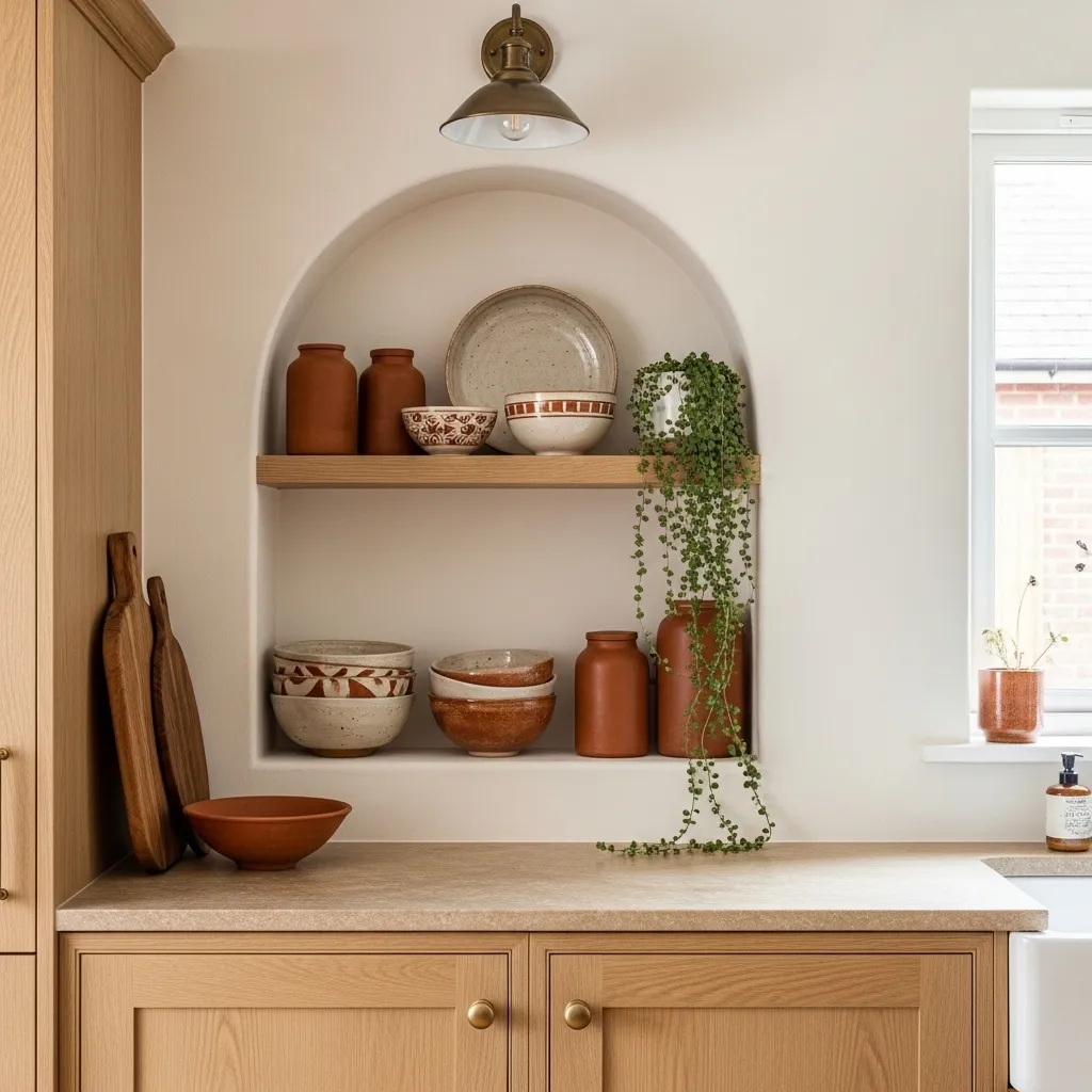 arched wood niche boho kitchen decor idea modern