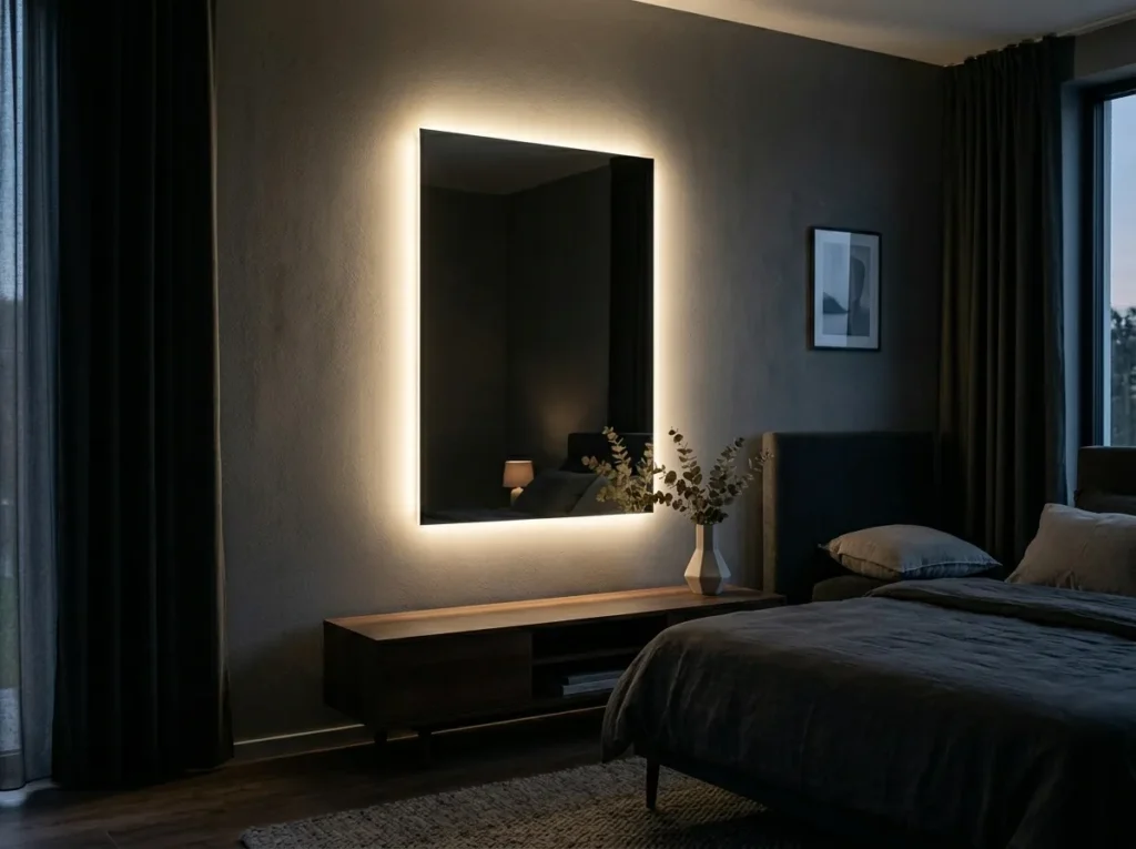 backlit led mirror bedroom mirror idea modern 2026