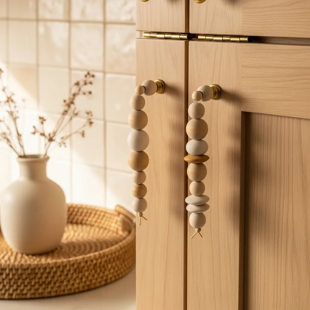 beaded cabinet pulls boho kitchen decor idea modern