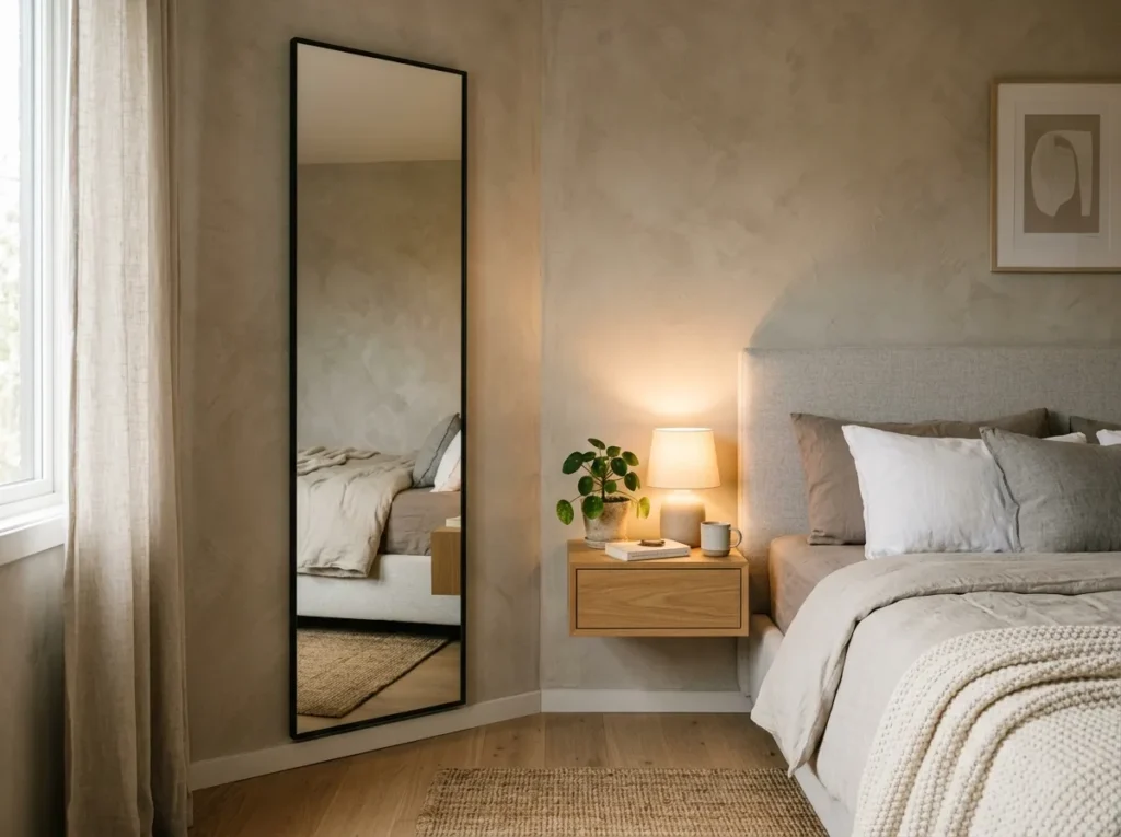 bedside mirror panel bedroom mirror idea 2026