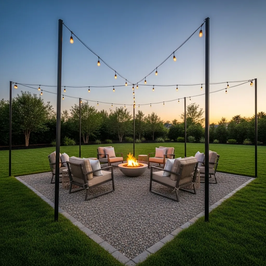 bistro pole lights fire pit lighting idea outdoor 2026