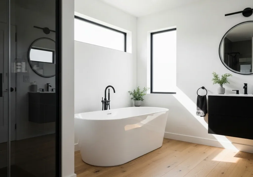 black fixture contrast bath tub decor idea modern bathroom