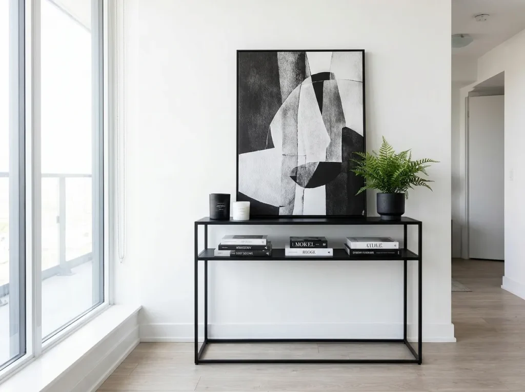 black frame contrast small console table idea modern