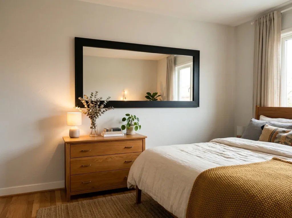 black frame mirror bedroom mirror idea modern decor
