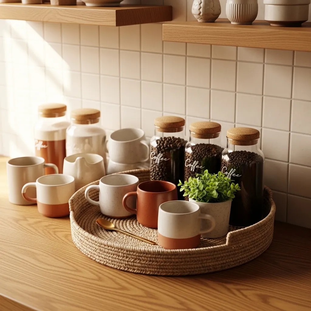 boho coffee station boho kitchen decor idea rustic