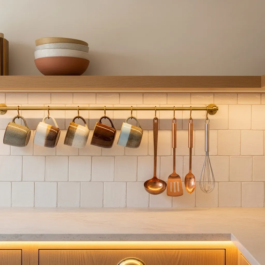 brass shelf rail boho kitchen decor idea rustic