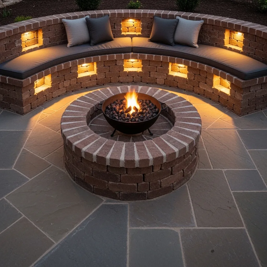 brick niche lights fire pit lighting idea outdoor
