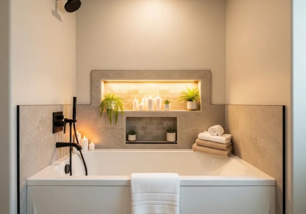 built in niche bath tub decor idea bathroom storage 2026