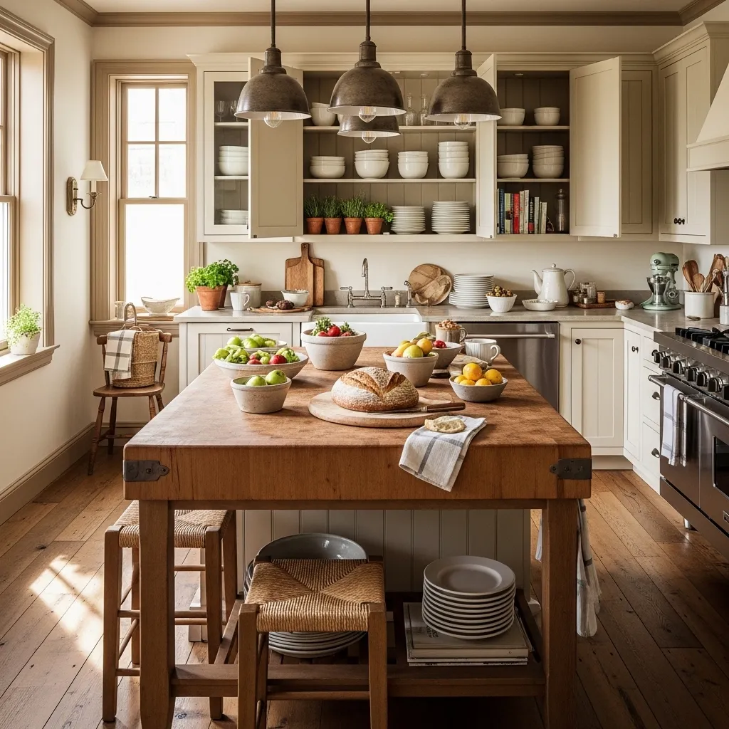 butcher block island old farmhouse kitchen idea 2026