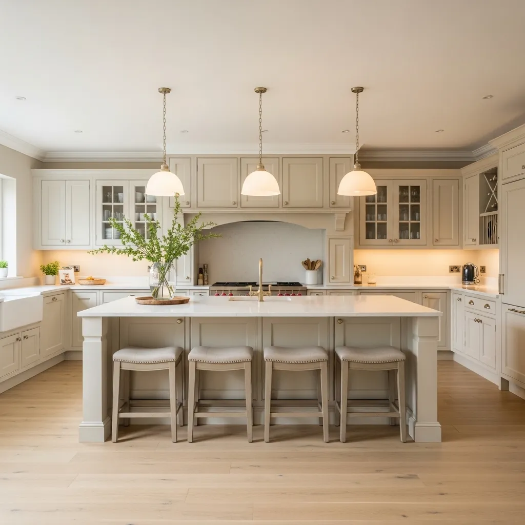 buttery island centerpiece warm white kitchen idea 2026