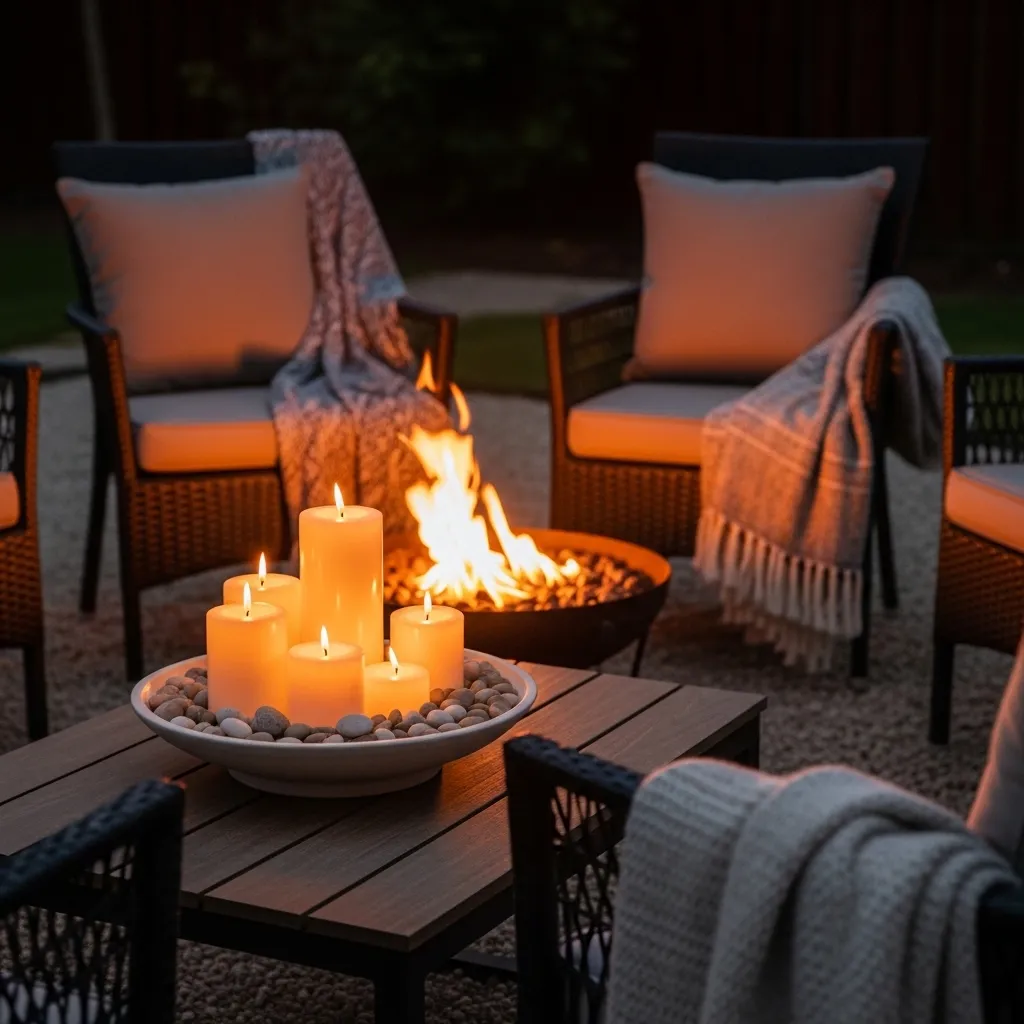 candle bowl centerpiece fire pit lighting idea outdoor