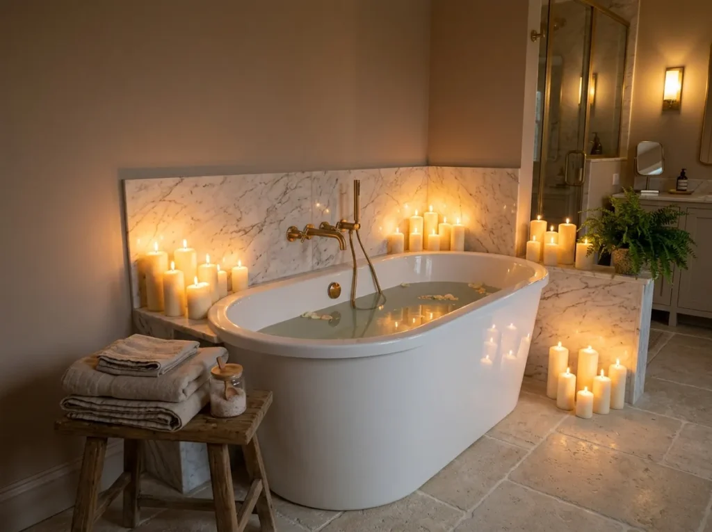 candle cluster bath tub decor idea relaxing bathroom