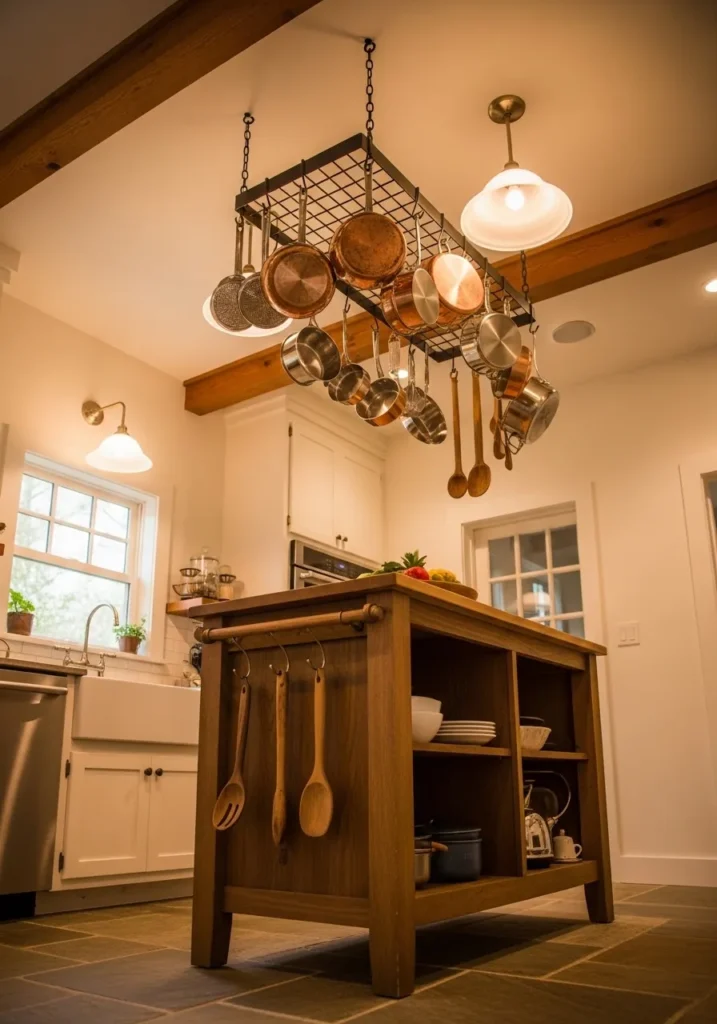 ceiling pot rack kitchen storage idea 2026