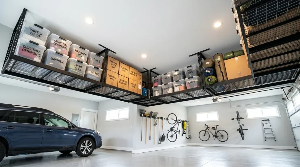 ceiling rack storage garage interior design idea modern