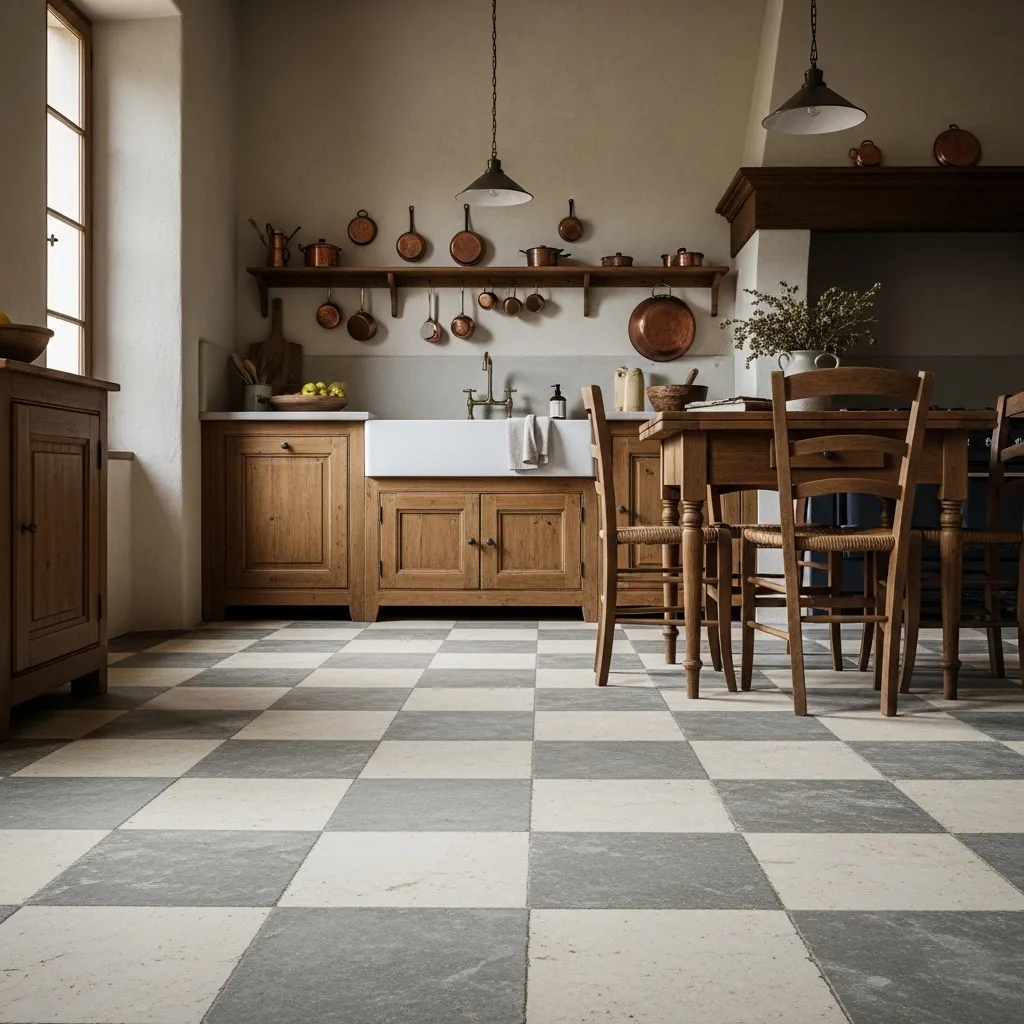 checkered stone floor old farmhouse kitchen idea rustic