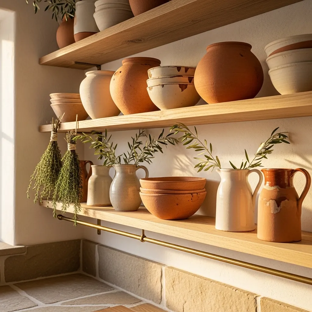clay pot display boho kitchen decor idea rustic