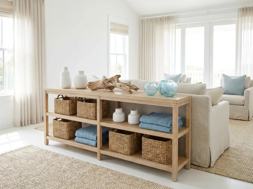 coastal neutral styling small console table idea modern