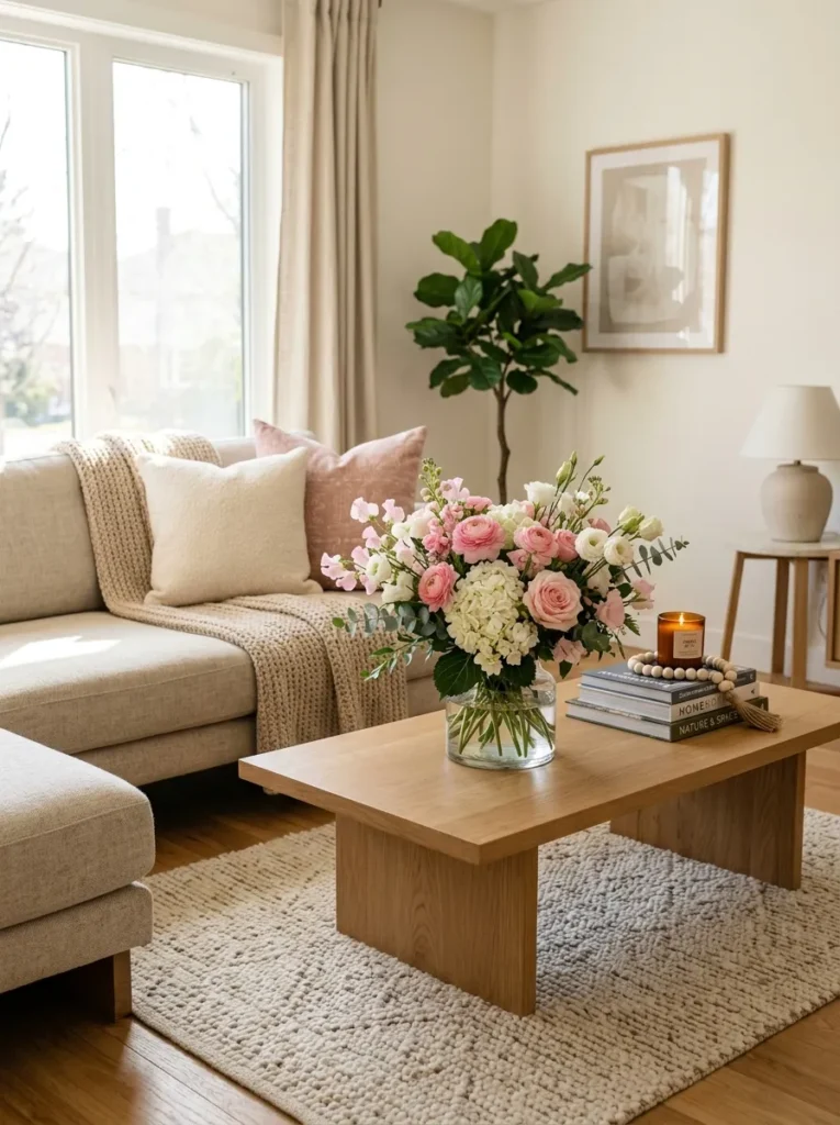 coffee table blooms flower home decor idea modern