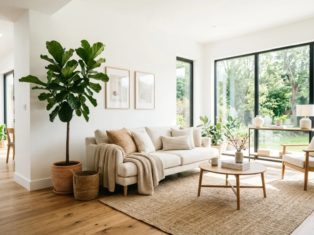 corner fiddle leaf living room plants decor idea 2026