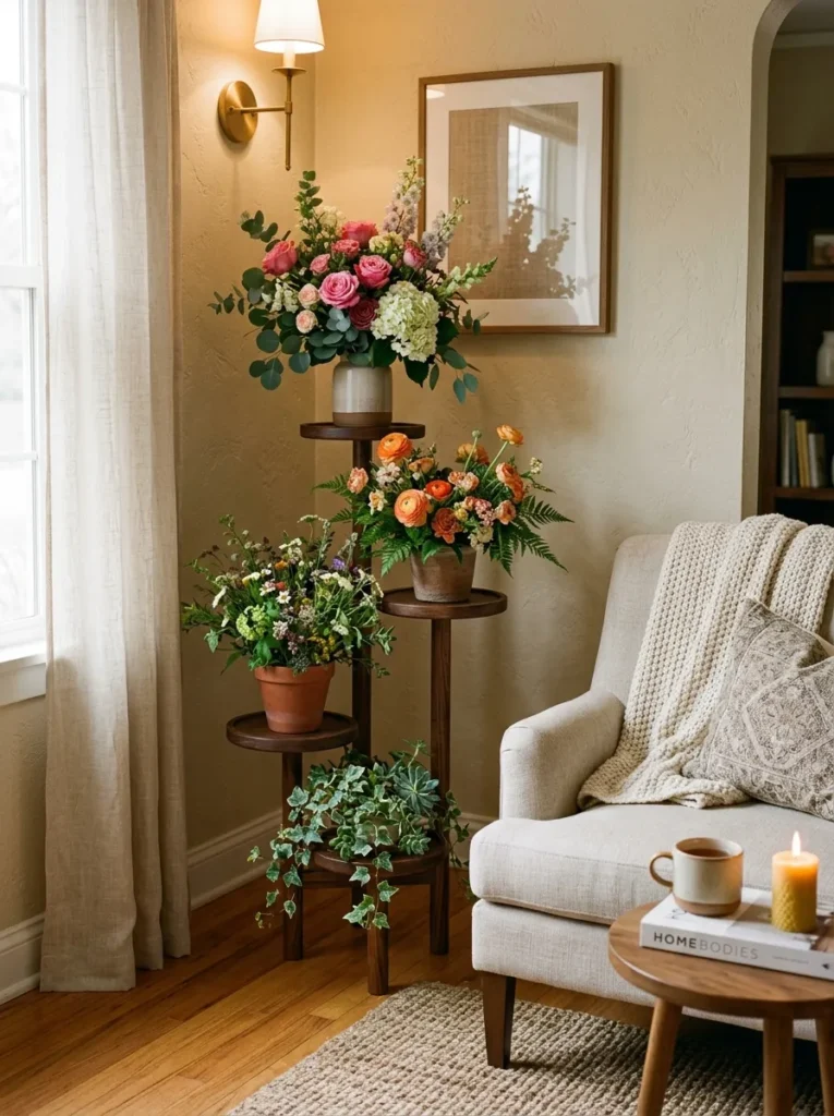 corner flower stand flower home decor idea 2026