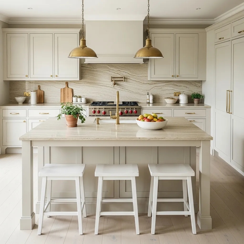 creamy stone counters warm white kitchen idea 2026