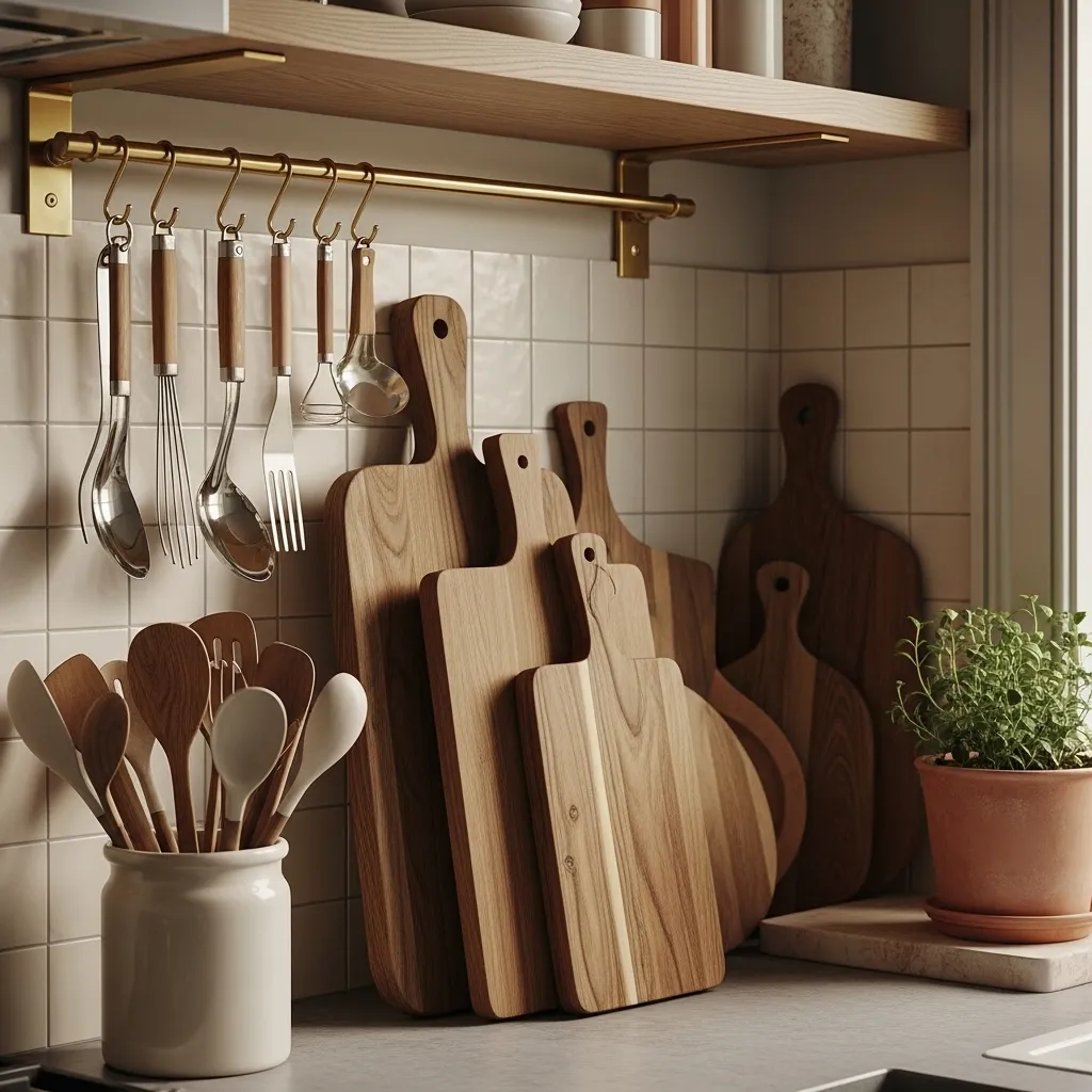 cutting board wall boho kitchen decor idea 2026