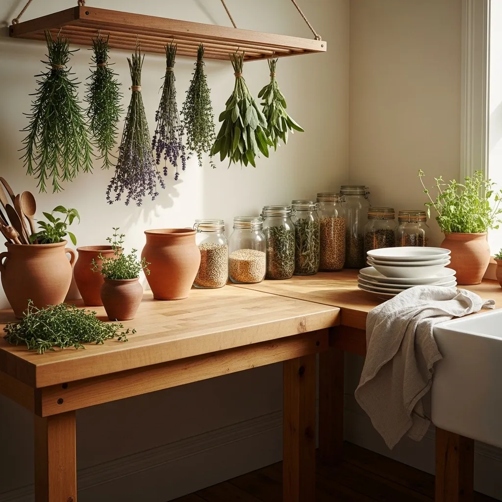 dried herb rack old farmhouse kitchen idea charm 2026