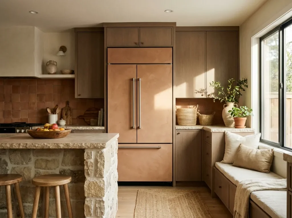 earthy clay tones fridge wallpaper idea 2026
