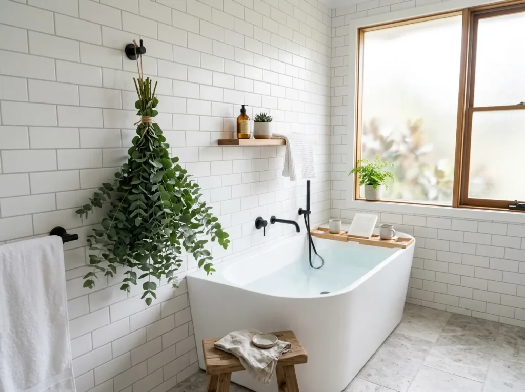 eucalyptus bundle bath tub decor idea natural bathroom