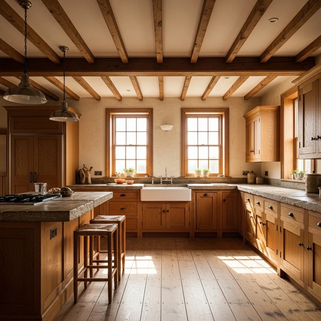 exposed ceiling beams old farmhouse kitchen idea 2026