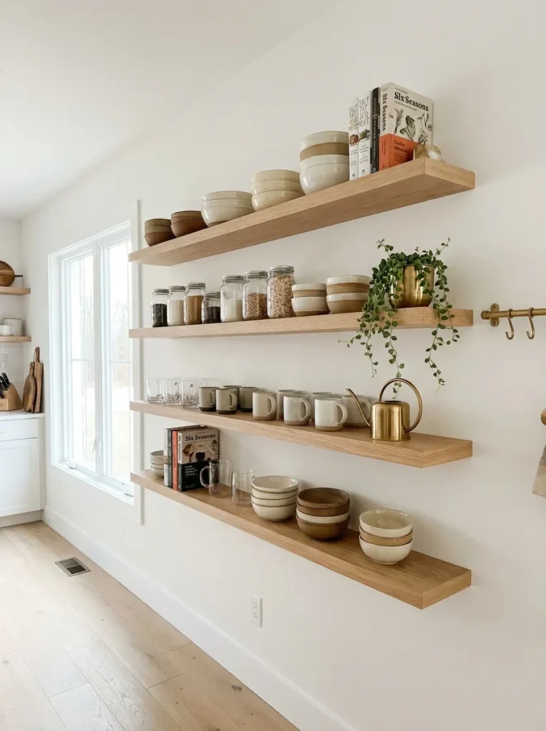 floating open shelves kitchen storage idea modern