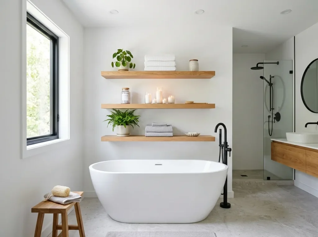 floating shelves bath tub decor idea bathroom storage