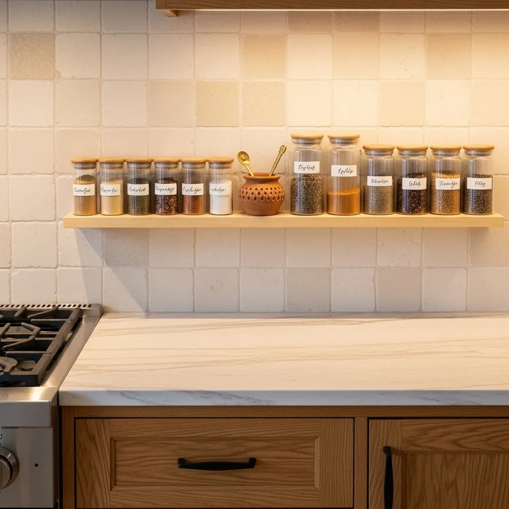 floating spice ledge boho kitchen decor idea 2026