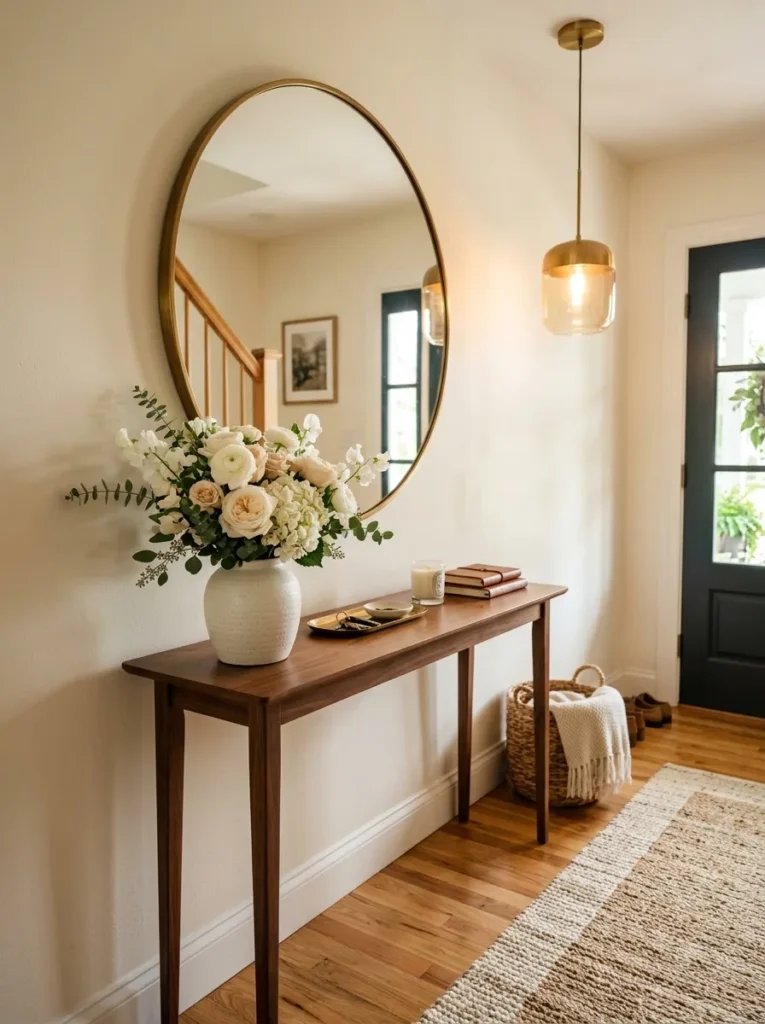 floral entryway setup flower home decor idea 2026
